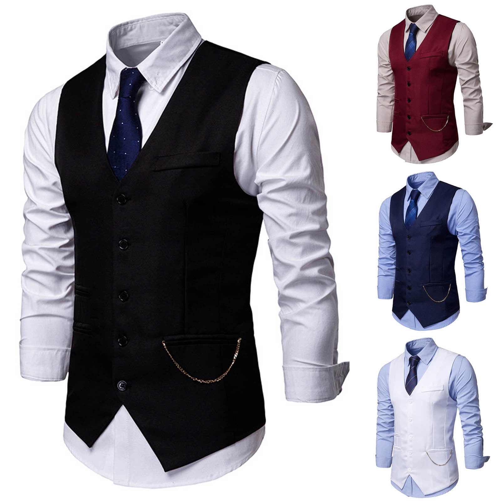 QATAINLAV Men's Formal Suit Vest Slim Fit Casual Business Dress ...