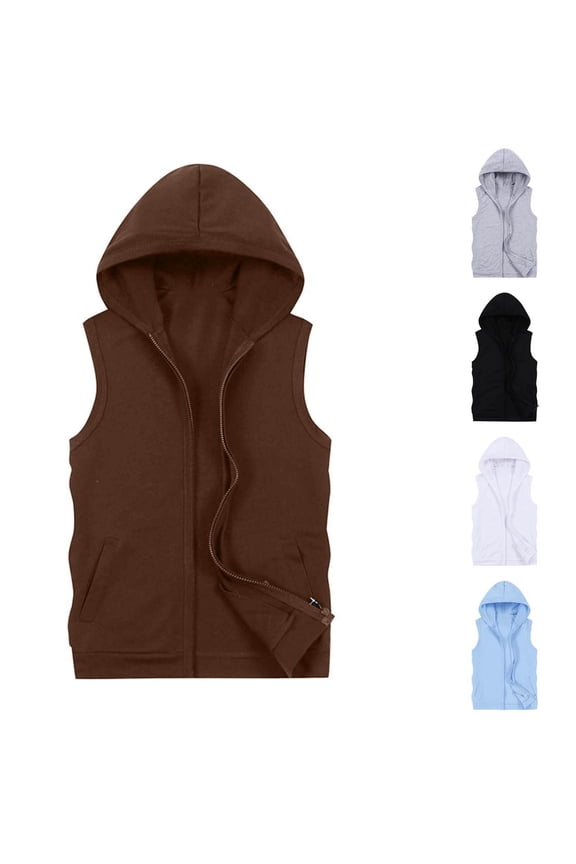 Men's Full Zip Tank Tops Summer Sleeveless Hoodies Muscle Gym Workout Hooded Vest with Pockets, Black, M