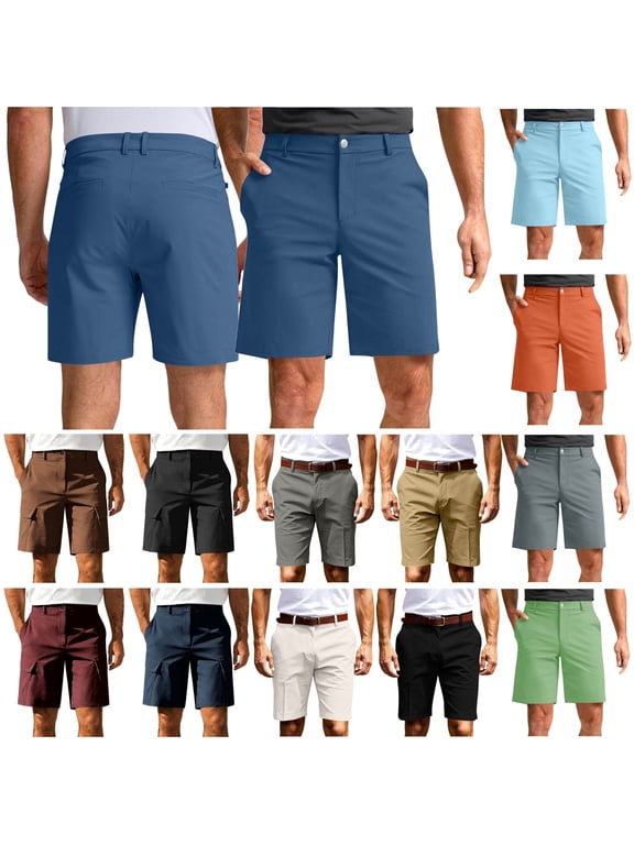 Men's Golf Dress Shorts Solid Color Casual Work Flat Front Shorts Baggy Straight Leg Bermuda Shorts with Pockets Gray M