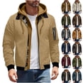 thumbnail image 1 of QATAINLAV Men's Hooded Winter Jacket Casual Fake Two Piece Quilted Lined Hoodies Zip Up Long Sleeve Cargo Coats, Brown, M, 1 of 10