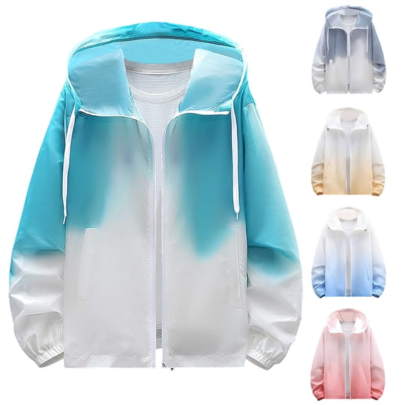QATAINLAV Men's Lightweight Sun Protection Jacket Summer Full Zip Hooded Coat Gradient Color Long Sleeve Athletic Tops with Pockets, Yellow, XXXL