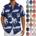 thumbnail image 1 of QATAINLAV Men's Linen Short Sleeve Shirts Summer Fashion Tropical Print Hawaiian Beach Tops Casual Lapel Button Down Blouse Red XL, 1 of 6