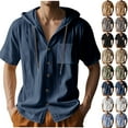 thumbnail image 1 of QATAINLAV Men's Linen Short Sleeve Tops Gym Hooded Button Down Shirts Summer Workout Breathable Tshirts with Pockets Black XL Ofertas Del Dia de Hoy Relampago, 1 of 9