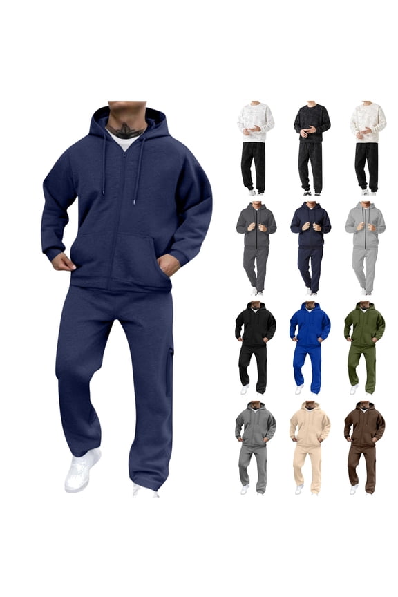 Men's Long Sleeve Sweatsuits Casual Athletic 2 Piece Outfits Fall Winter Full Zip Hoodie and Cargo Sweatpants Matching Sets Jogging Suit, Beige, M