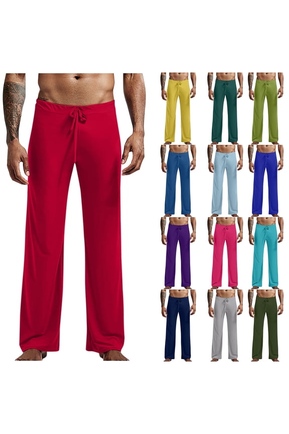 Men's Lounge Pants Casual Elastic Waist Drawstring Sleep Bottoms Solid Straight Leg Pajama Pant Milk Silk Yoga Trousers, Mint Green, M