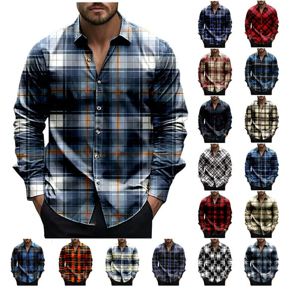 QATAINLAV Men's Plaid Shirt Long Sleeve Button Down Shirts Casual Muscle Fit Lapel Blouse Outdoor Work Tops Vacation Outfits Orange S My Orders Placed By Me