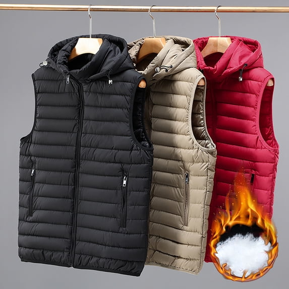 QATAINLAV Men's Removable Hood Puffer Vest Solid Color Zip-Up Collar Sleeveless Jacket Outdoor Casual Quilted Coats with Pockets, Black, XXL