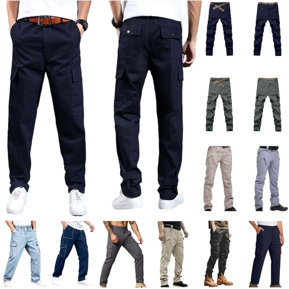 QATAINLAV Multi Pockets Hiking Cargo Pants Mens Solid Color Outdoor Work Trousers Ripstop Tactical Pants Black XL