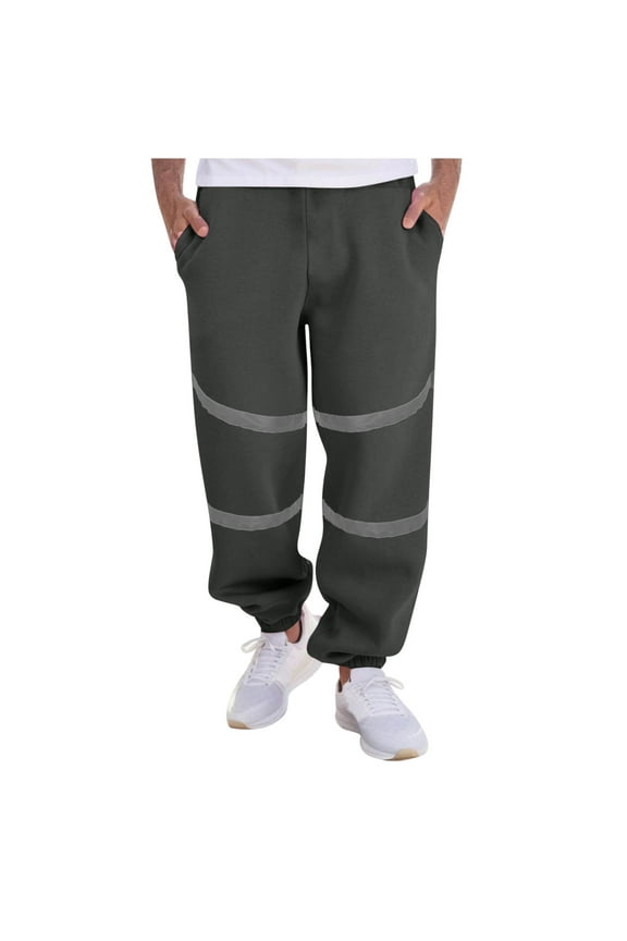 Men's Safety Pants Reflective Tape High Visibility Outdoor Lightweight Work Hiking Trousers Elastic Waist Drawstring Jogger Sweatpants with Pockets Sales of Today Dark Gray XXXL