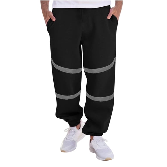 QATAINLAV Men's Safety Pants Reflective Tape High Visibility Outdoor Lightweight Work Hiking Trousers Elastic Waist Drawstring Jogger Sweatpants with Pockets Deals of Today Black XL