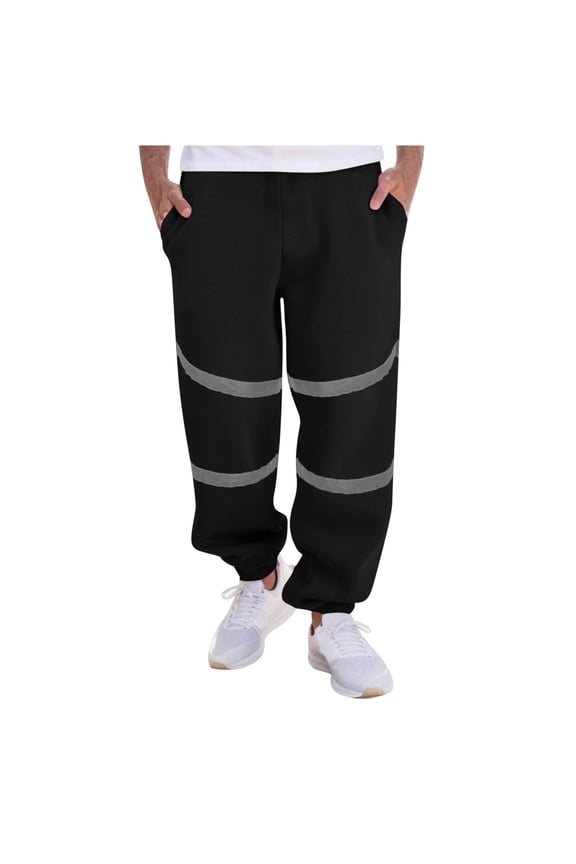 Men's Safety Pants Reflective Tape High Visibility Outdoor Lightweight Work Hiking Trousers Elastic Waist Drawstring Jogger Sweatpants with Pockets Sales of Today Black M