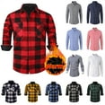 thumbnail image 1 of QATAINLAV Mens Winter Long Sleeve Button Down Shirts Fleece Lined Warm Plaid Shirt Jacket Casual Shacket with Chest Pocket, Orange, S, 1 of 6