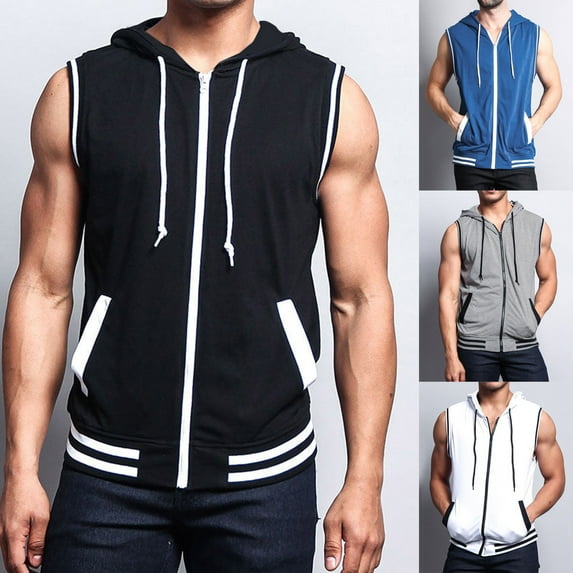 QATAINLAV Men's Sports Tank Tops Summer Sleeveless Zip Up Hoodie Casual Lightweight Track Jacket Workout Gym Muscle Shirt with Pocket Sales Today Black XL