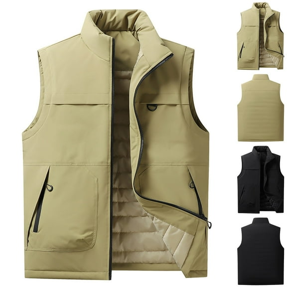QATAINLAV Men's Stand Collar Quilted Vest Outdoor Casual Sleeveless Warm Winter Jacket Casual Zip up Down Coats with Pockets, Black, XXXL