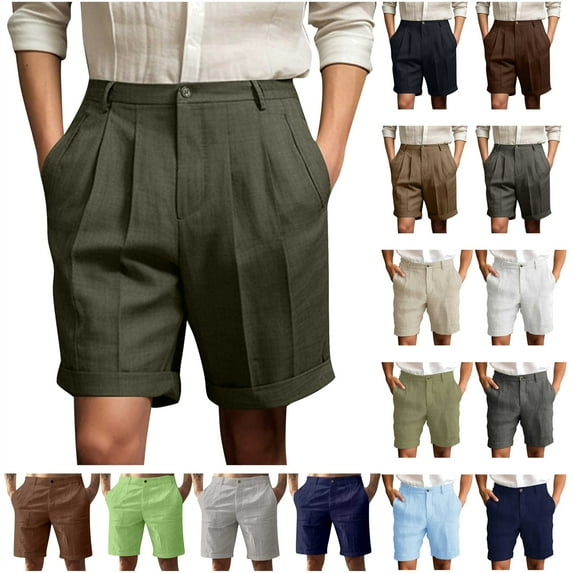 QATAINLAV Men's Summer Beach Casual Short Pants Lightweight Cotton Linen Athletic Shorts Solid Color Straight Work Shorts with Pockets Navy XXL Camisas Para Hombres