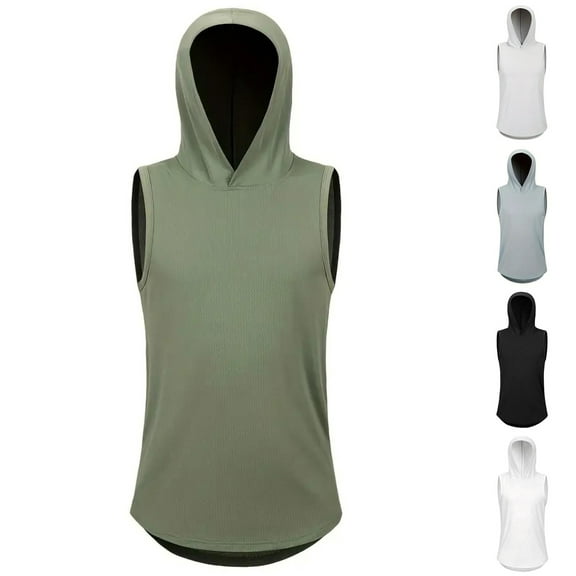 QATAINLAV Men's Summer Bodybuilding Workout Hoodies Solid Color Casual Sleeveless Tank Tops Outdoor Muscle Shirts, Dark Gray, XXL