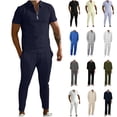 thumbnail image 1 of QATAINLAV Mens Dressy Polos Shirt Suits Slim Fit Business Casual 2 Piece Outfits Half Zip up Short Sleeve Golf T-Shirts and Pants Matching Sets, Black, XL, 1 of 7