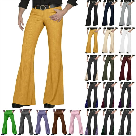 QATAINLAV Men's Vintage 60s 70s Bell Bottom Trousers Fall Winter Corduroy Solid Color Business Casual Dress Pants, Yellow, S