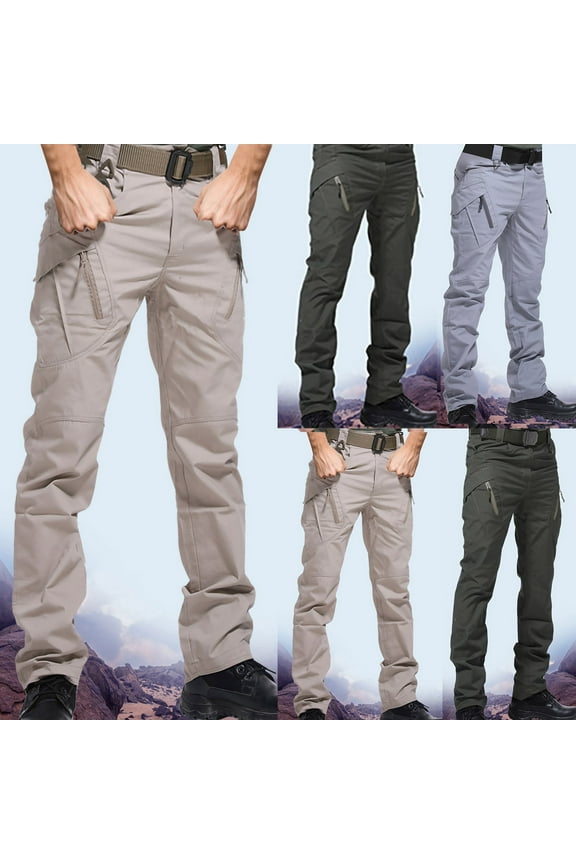 Men's Waterproof Rip-Resistant Tactical Pants with Multi Pockets for Hiking, Travel, and Outdoor Sports Solid Color Loose Fit Cargo Pants Khaki S
