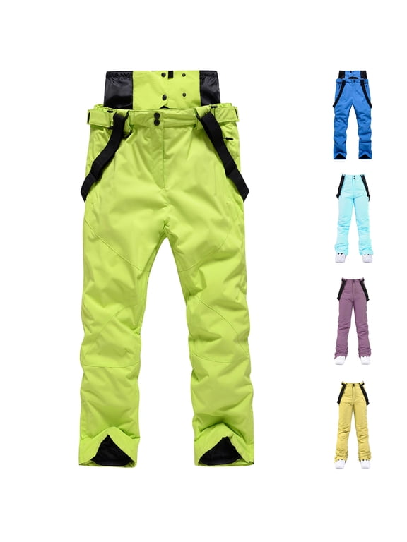 Men's Waterproof Snow Ski Pants Insulated Warm Winter Outdoor Snowboard Bib Overalls with Suspenders, White, XL