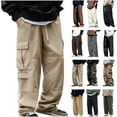 thumbnail image 1 of QATAINLAV Men's Wide Leg Cargo Pants Solid Color Baggy Work Trousers Outdoor Casual Drawstring Straight Hiking Pants with Pockets Fall Outfits Black XL, 1 of 10