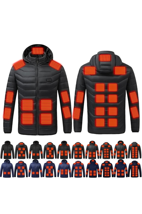 Men's Women's Heated Jacket Zip Softshell Quilted Heating Hoodies Warm Solid Long Sleeve Zip Up Outerwear Winter Clothes Black XXXL, Gifts for Dad