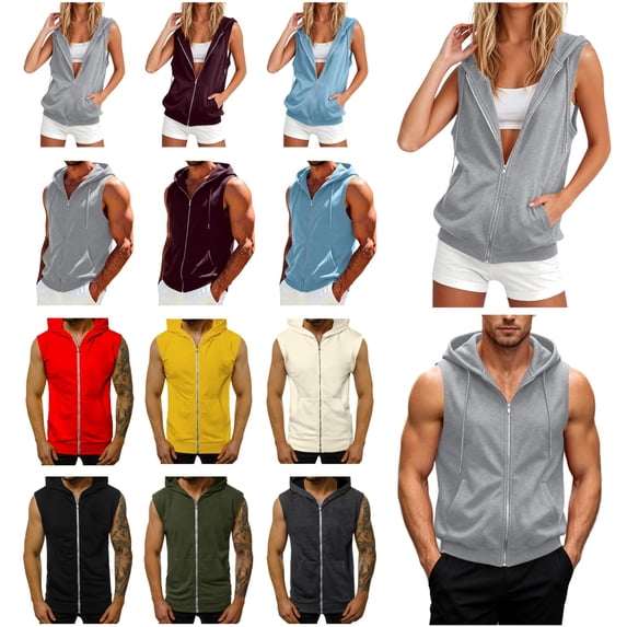 QATAINLAV Men's Workout Hooded Tank Tops Solid Color Zip Up Sleeveless Shirts Muscle Workout Gym Casual Vest Gray XXL