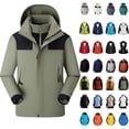 thumbnail image 1 of QATAINLAV Men's Zip up Hooded Jacket Casual 3 In 1 Waterproof Warm Coat Windbreaker Hiking Fishing Cycling Outerwear Green,S, 1 of 1