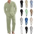 thumbnail image 1 of QATAINLAV Mens 2 Piece Casual Beach Outfits Long Sleeve Button Down Shirts and Loose Pant Set Summer Linen Vacation Walking Sets, Light Blue, XXL, 1 of 9