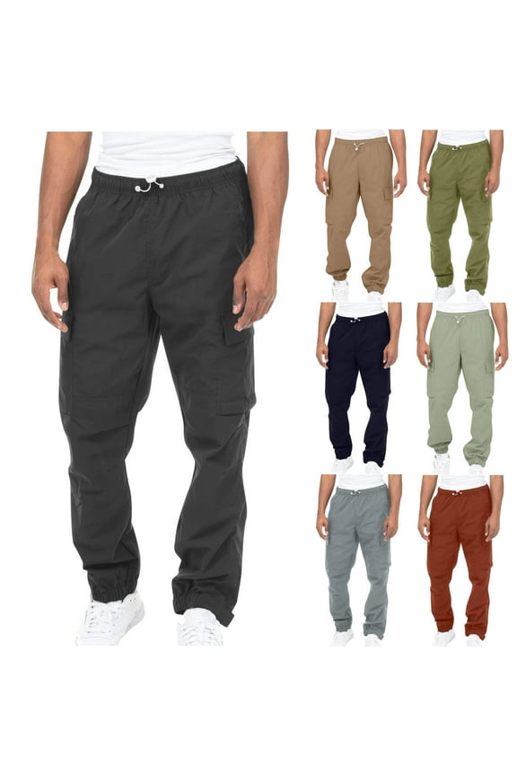 Mens Big and Tall Cargo Pants Casual Elastic Waist Work Hiking Pants Cinch Bottom Joggers Sweatpants Solid Color Work Trousers with Multi Pockets Army Green L Weekly Prime