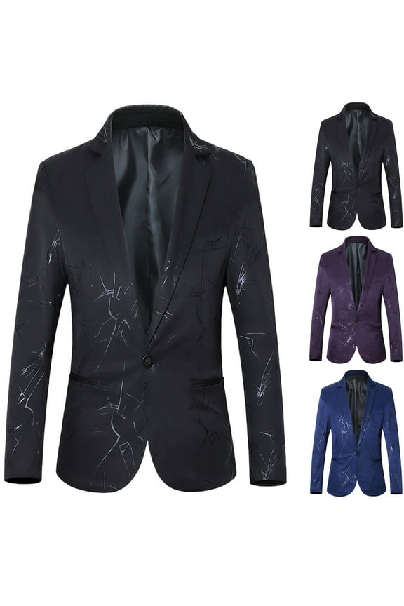 Mens Big and Tall Dress Blazer Paisley Jacquard Tuxedo Jackets Long Sleeve Button Lapel Suit Coat for Wedding Party Camisas Para Hombres Blue M