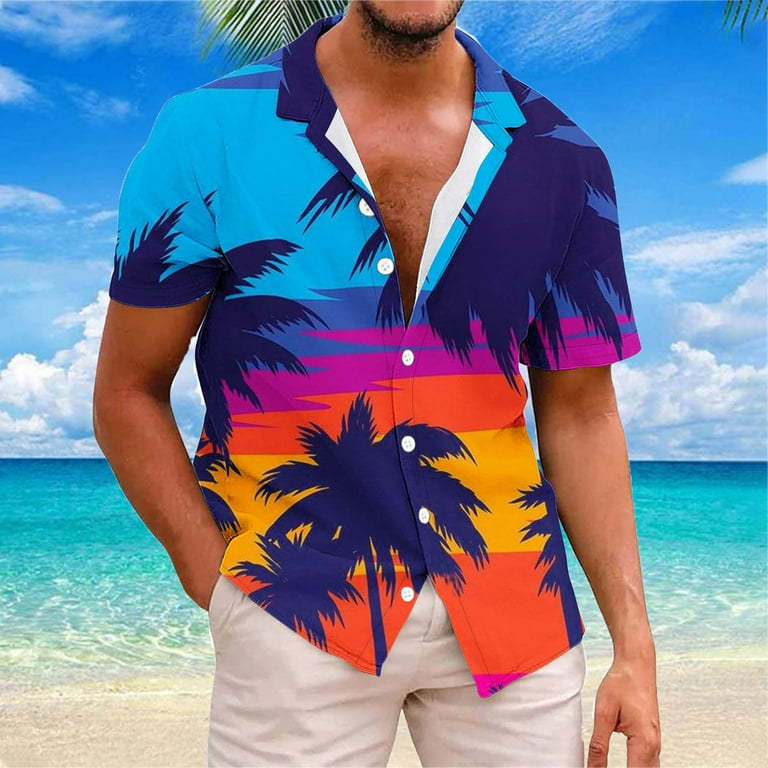 QATAINLAV Mens Big and Tall Hawaiian Shirts Fashion Palm Trees Print Beach Shirts Summer Button Down Short Sleeve Lapel Blouse Casual Oversized Tee Tops Deals Prime Multicolor XXL Walmart