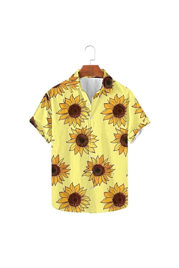 Mens Big and Tall Hawaiian Shirts Summer Button Down Short Sleeve Blouse Fashion Sunflower Print Beach Shirts Casual Oversized Lapel Tee Tops My Orders Placed By Me Yellow S