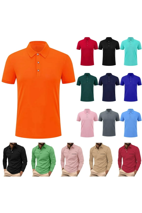 Mens Big and Tall Polos Shirts 2024 Summer Casual Short Sleeve Tee Shirt Loose Button Lapel Golf Shirts Basic Solid Workout Blouse Tops Streetwear Prime Today Gray S