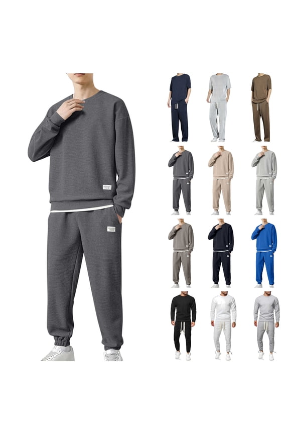 Mens Big and Tall 2 Piece Outfits Casual Crew Neck Long Sleeve Tops and Elastic Bottom Joggers Pants Matching Sets, Khaki, XXXXXL