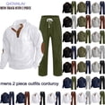 thumbnail image 1 of QATAINLAV Mens Big and Tall 2 Piece Outfits Corduroy Button Front Woven Sweatshirts and Waist Drawstring Straight Leg Pants Set Army Green,L, 1 of 8