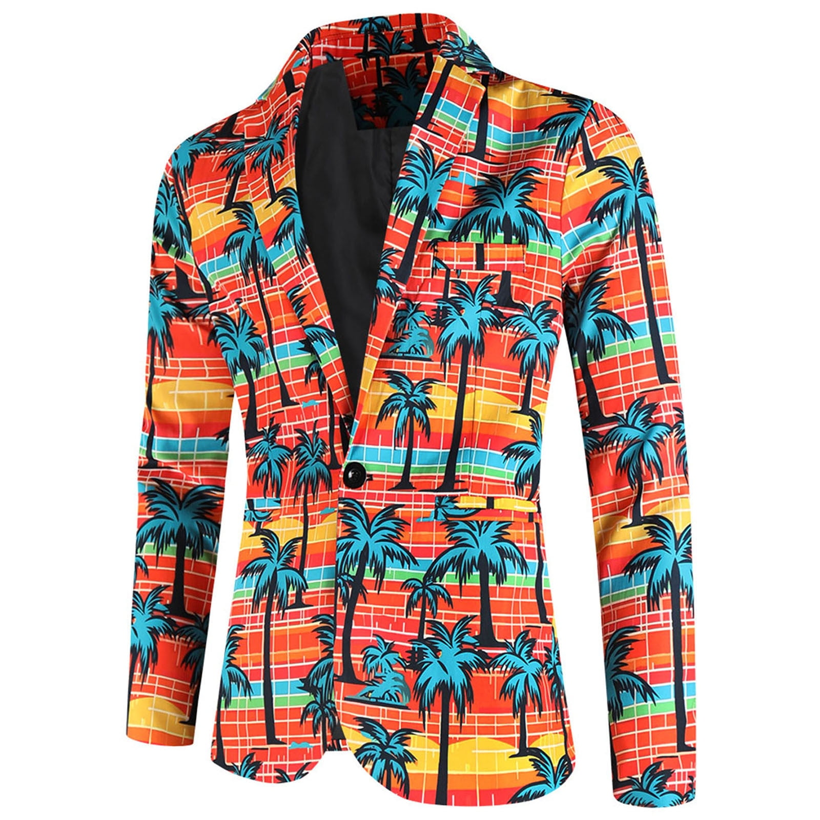 QATAINLAV Mens Blazer Fashion Palm Trees Print Suit Coat