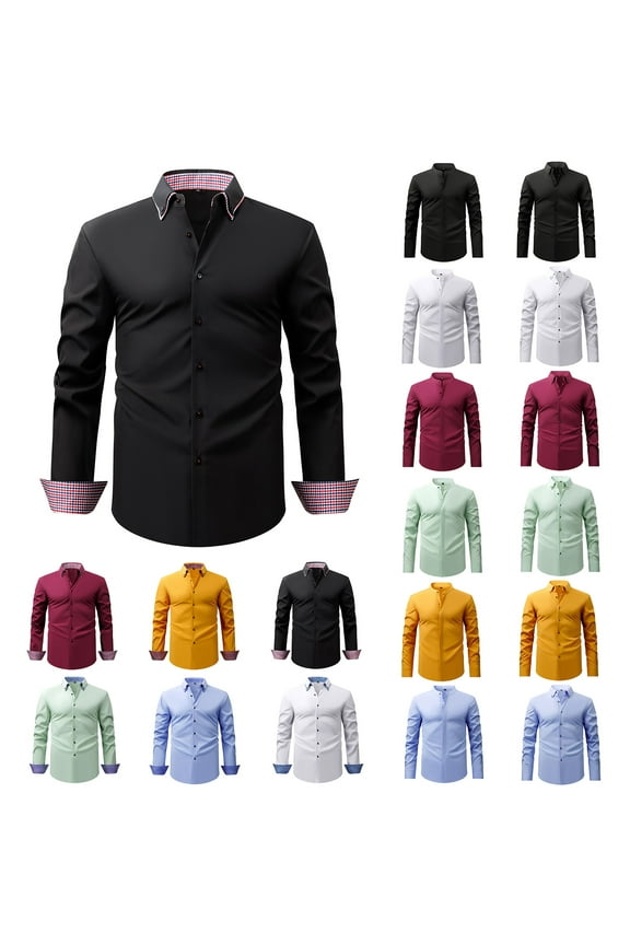 Mens Business Casual Dress Shirts Long Sleeve Button Down Stand Collar Work Tops Solid Color Wrinkle Free Shirt Light Blue XL Dollar Sales