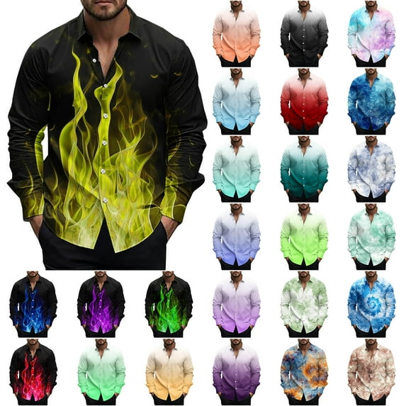 QATAINLAV Mens Button Down Long Sleeve Shirt Casual Slim Fit Lapel Work Tops Fashion Tie Dye Print Blouse 2025 Vacation Outfits Multicolor M Mother's Day Gifts