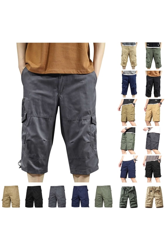 Mens Camo Cargo Shorts Cotton Ripstop Tactical Shorts Solid Color Casual Work Shorts with Multi Pockets Outdoor Loose Plus Size Hiking Shorts Ropa de Playa Para Hombre 2024 Gray XL