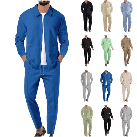 QATAINLAV Mens Casual 2 Piece Outfits Button Down Cargo Shirts and Drawstring Lounge Trousers with Pockets Matching Sets Fall Winter Clothes, Black, XXL