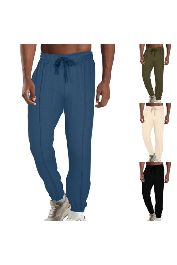 Mens Casual Drawstring Sweatpants Outdoor Cinch Bottom Joggers Pants Solid Color Lounge Trousers with Pockets Black M