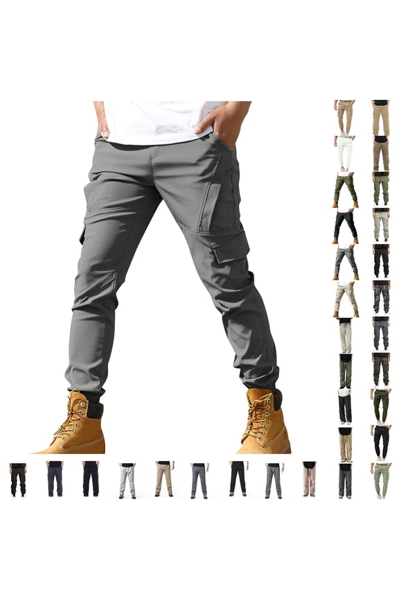 Mens Casual Jogger Pants Elastic Waist Drawstring Sweatpants Outdoor Athletic Cargo Pants Solid Color Work Trousers with Multi Pockets 50% Percent off Sales Today Khaki L