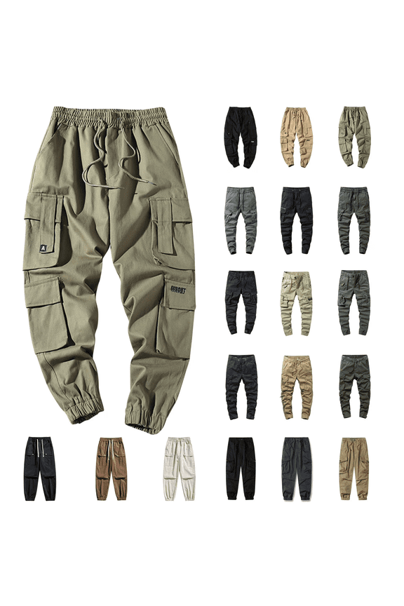 Mens Casual Jogger Pants Relaxed Fit Cargo Pants Drawstring Button Waist Sweatpants Multi Pockets Work Trousers for Outdoor Hiking Dark Gray M Weekly Sale