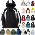 thumbnail image 1 of QATAINLAV Mens Drawstring Hooded Windbreaker Jackets Casual Waterproof Rain Jacket Full Zip up Color Block Outerwear Black,L, 1 of 8