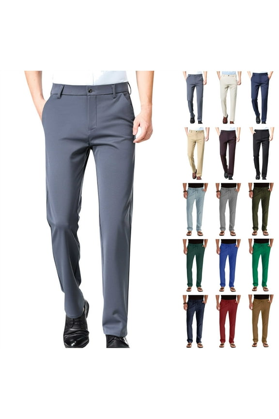 Mens Dress Pants 2024 Fashion Straight Fit Wrinkle Resistant Flat Front Khaki Chino Pants Lightweight Golf Pants Casual Business Suit Pants with Pockets Khaki M
