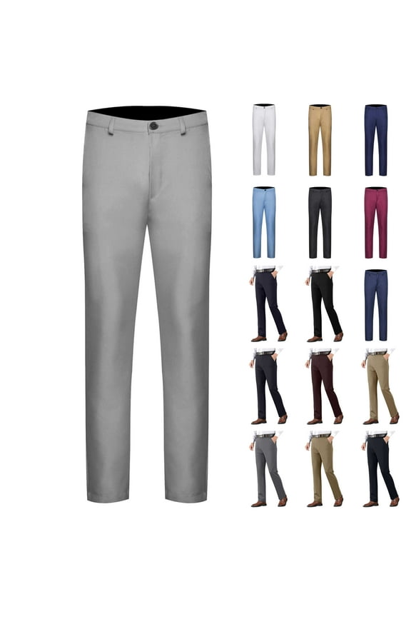 Mens Dress Pants, Big and Tall Basic Solid Casual Business Straight Leg Pants Wrinkle Free Suit Pants with Pockets Gray XXXL