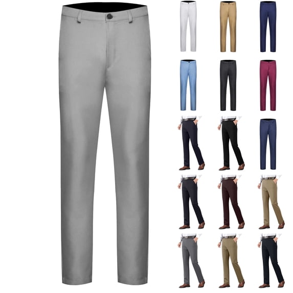 QATAINLAV Mens Dress Pants, Big and Tall Basic Solid Casual Business Straight Leg Pants Wrinkle Free Suit Pants with Pockets Gray XXXXL