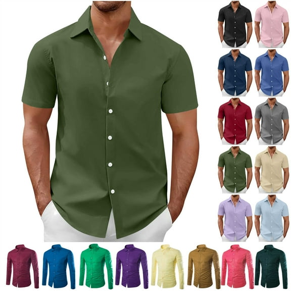 QATAINLAV Mens Dress Shirts Casual Button Down Short Sleeve Shirt Office Business Work Tops Summer Solid Beach Vacation Clothes Black XXXL Prime Sales