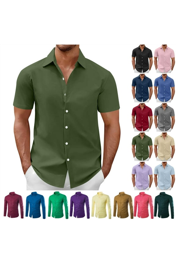 Mens Dress Shirts Casual Button Down Short Sleeve Shirt Office Business Work Tops Summer Solid Beach Vacation Clothes White XXL Ofertas Relampago de Hoy